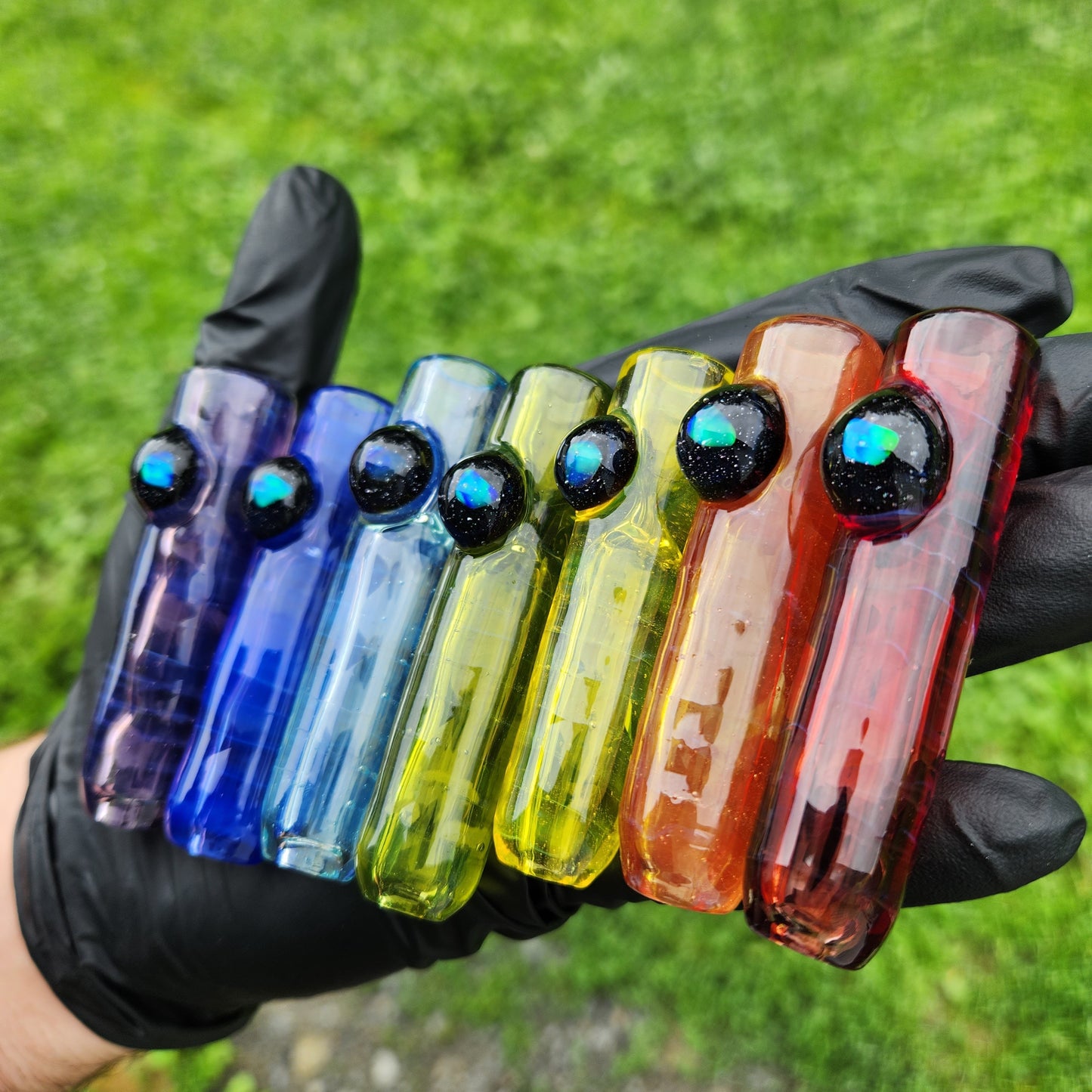 Rainbow Glass Pipe with Galaxy Marble & Opal | 3" Hand Blown Mini Pipe | Cosmic Smoking Bowl | Color Options | Heady Glass Art