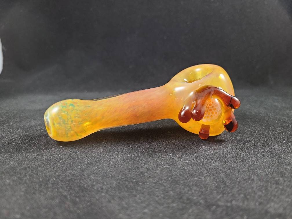 Honeycomb Drip Pipe / Butterscotch Frit Glass / Glass Smoking Bowl