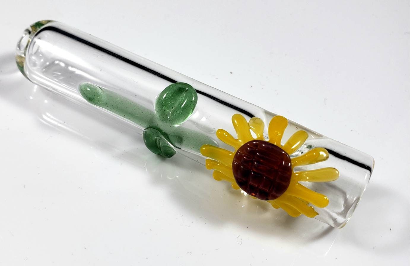 Sunflower Small Glass Pipe β 16mm Mini Pipe with Sculpted Flower β Cute Yellow Floral Smoking Pipe β Handmade Small Glass Pipe
