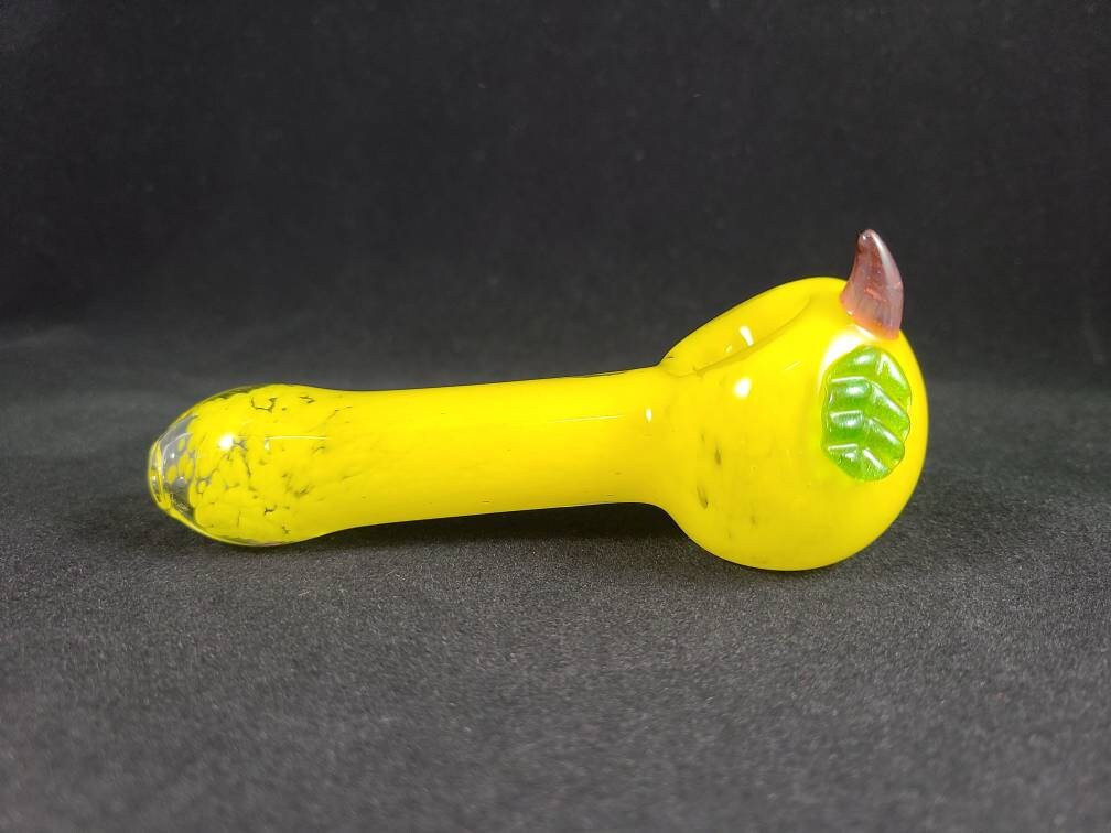 Lemon Pipe / Fruit Glass / Yellow Frit Glass / Glass Smoking Bowl / Leaf