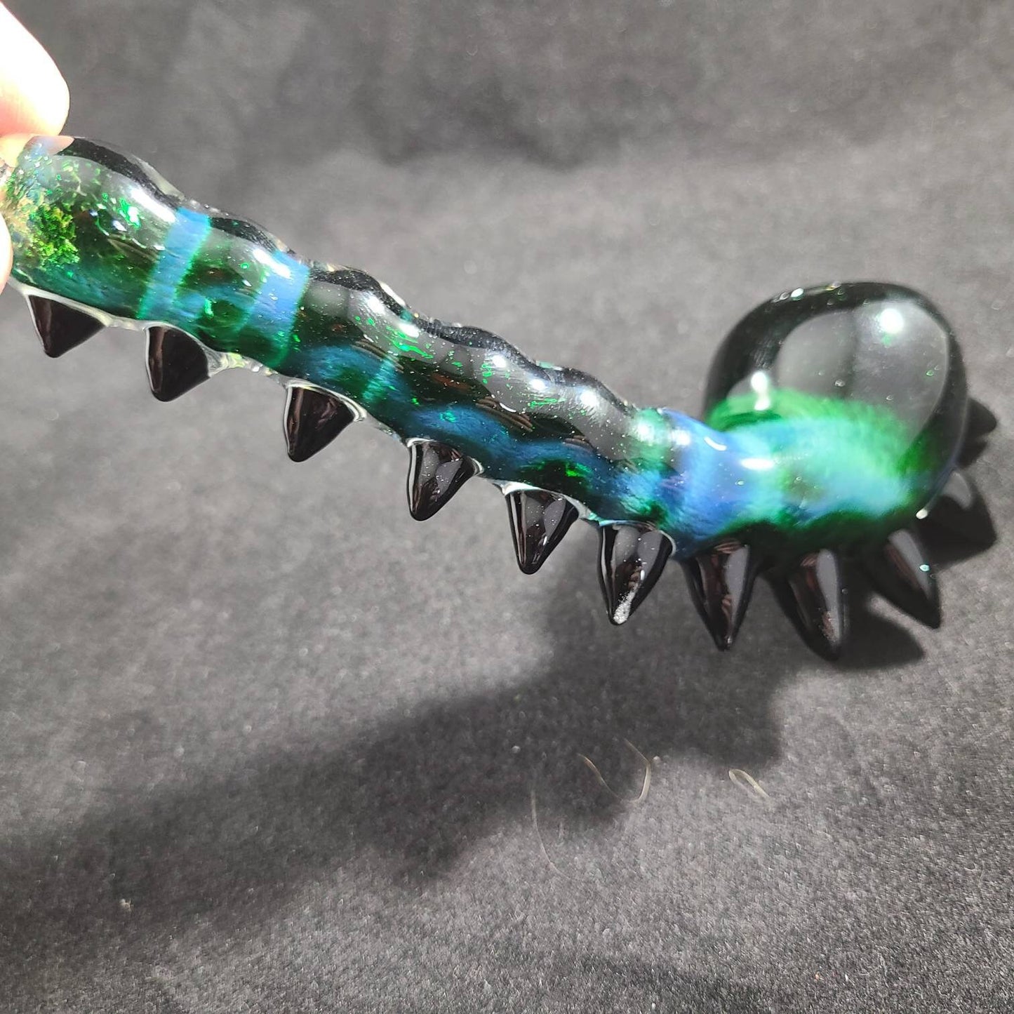 Experimental Green Pipe / Frit Glass /Black Horn / Spikes / Monster Glass / Glass Smoking Bowl