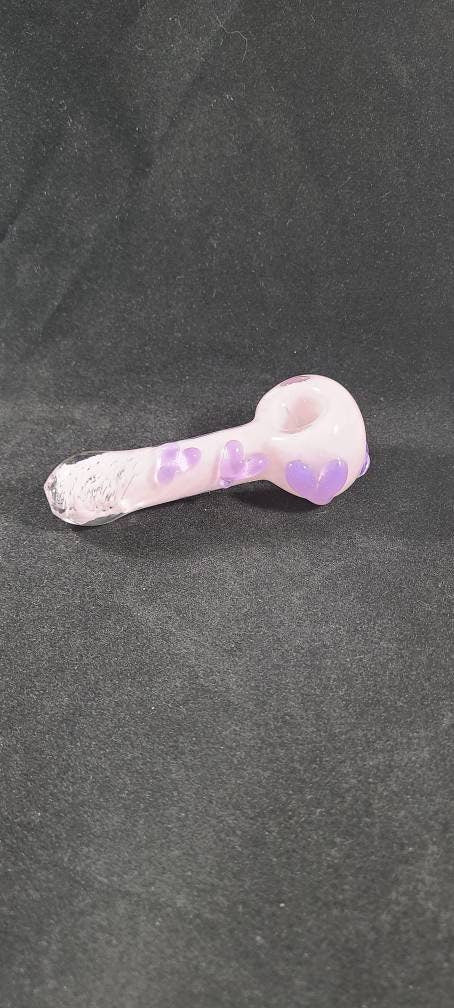Pink Heart Pipe / Pink Frit Glass / Glass Smoking Bowl / Valentine / Love / Purple