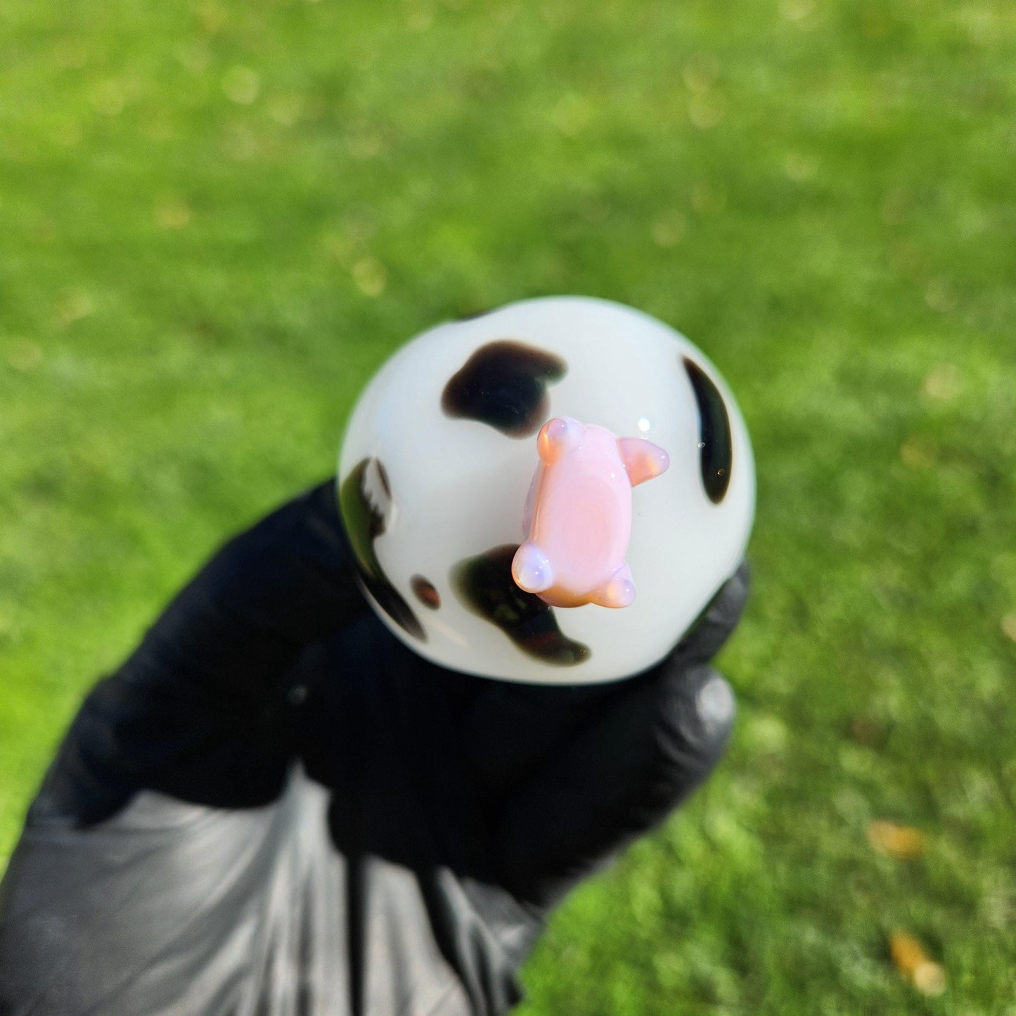 Cow Print Glass Pipe with Pink Udder | White & Black Hand Blown Pipe | Farm Animal Novelty Smoking Bowl | Funny Glass Pipe