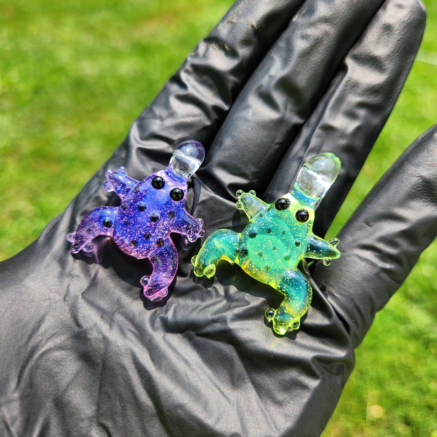 Glass Frog Pendant on Suede Cord – Handmade Glass Frog Necklace, Colorful Frog Jewelry, Rainbow Frog Gift