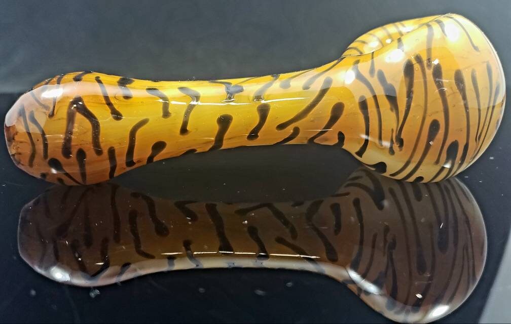 Tiger Stripe Bowl / Tiger Print Glass Pipe / Animal Print Pipe / Animal Print / Kitty / Big Cat / Orange and Black
