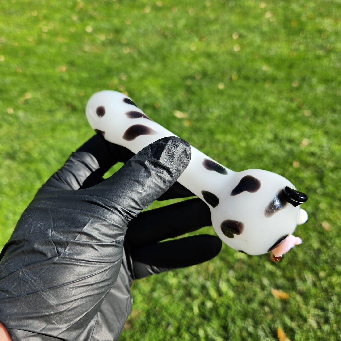 Cow Print Glass Pipe with Face | White & Black Hand Blown Pipe | Farm Animal Novelty Smoking Bowl | Funny Glass Pipe
