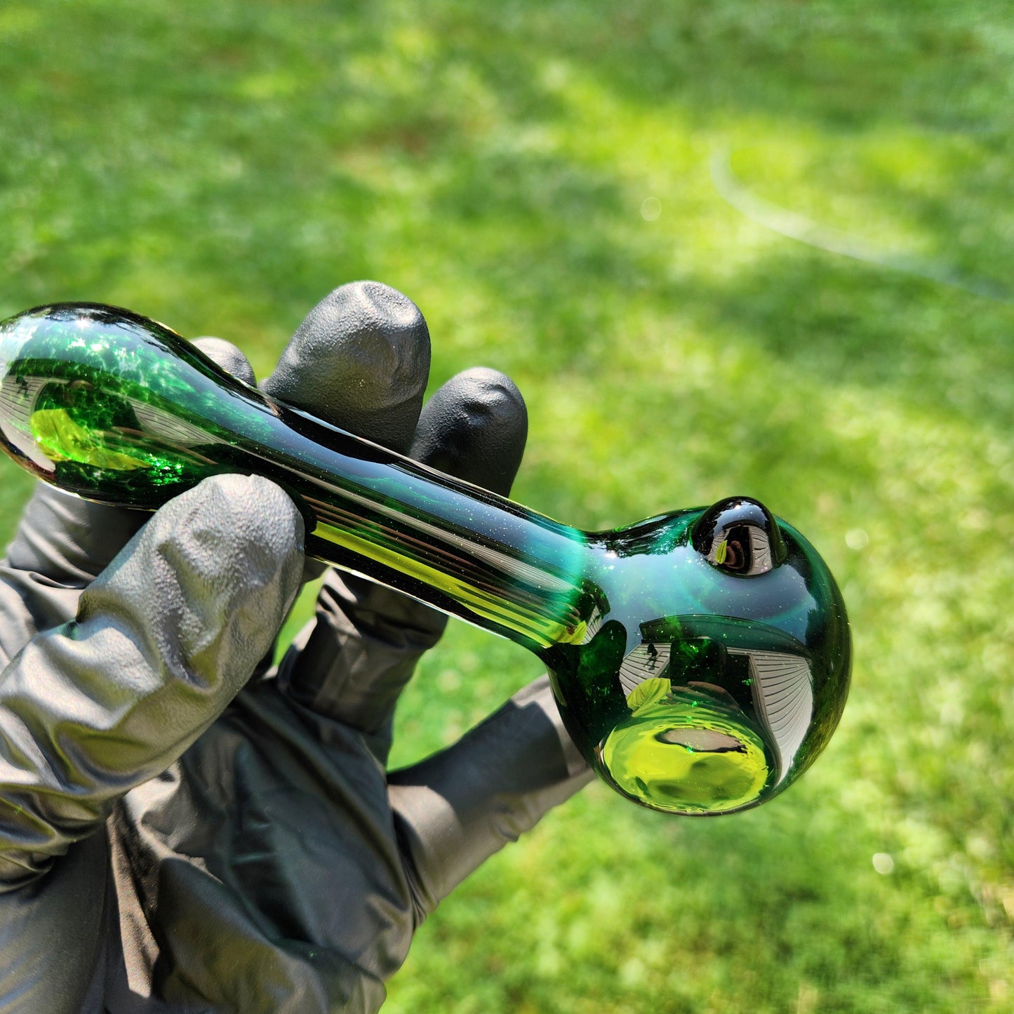 Experimental Green Frit Pipe / Smoking Bowl / Green Glass Pipe / Handmade Glass Pipe / Tobacco Pipe / Hand Pipe / Dark Green Glass