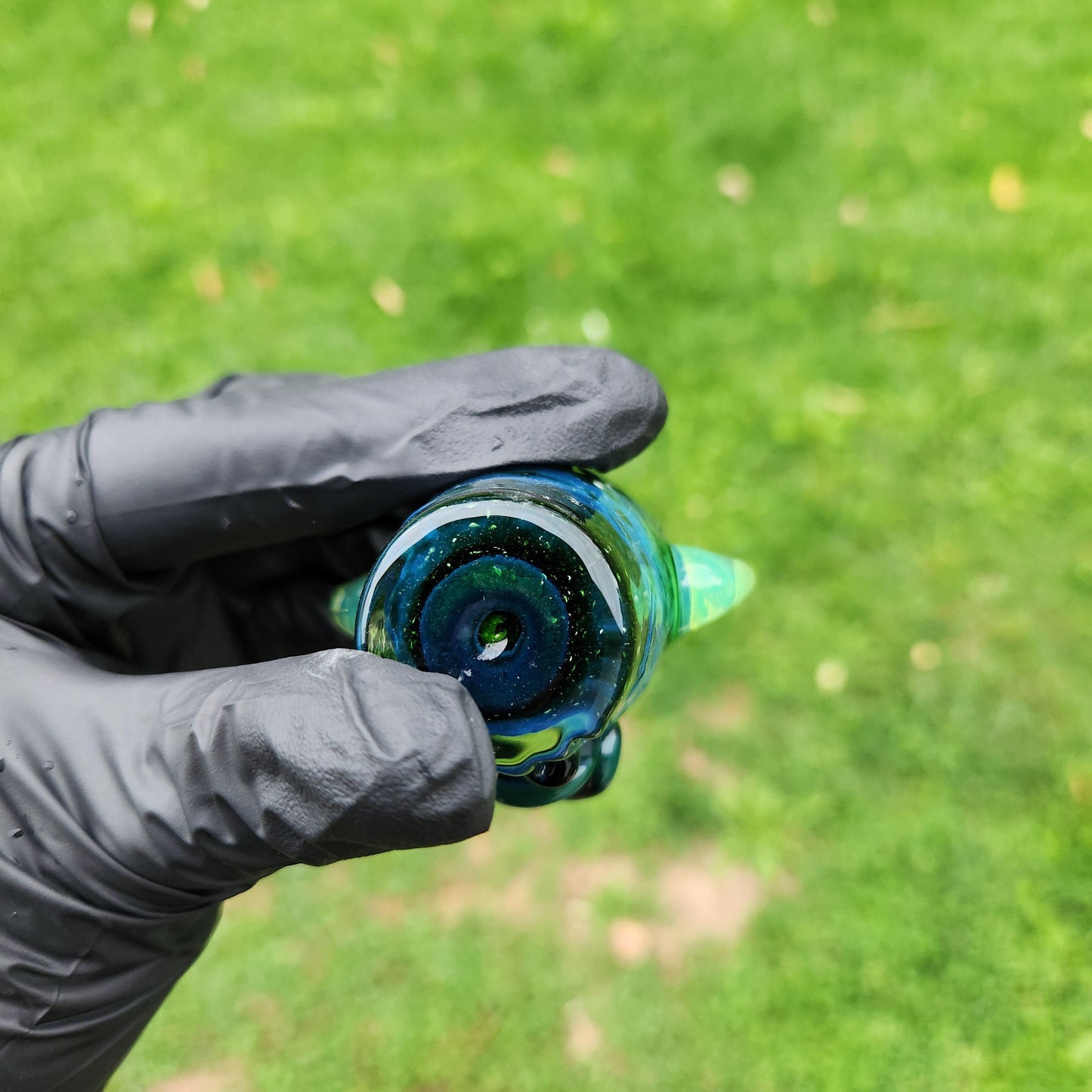 Experimental Green Monster Shotglass | Hand Blown Glass with Green Slime Horns | Unique Textured Glassware | Collectible Shot Glass