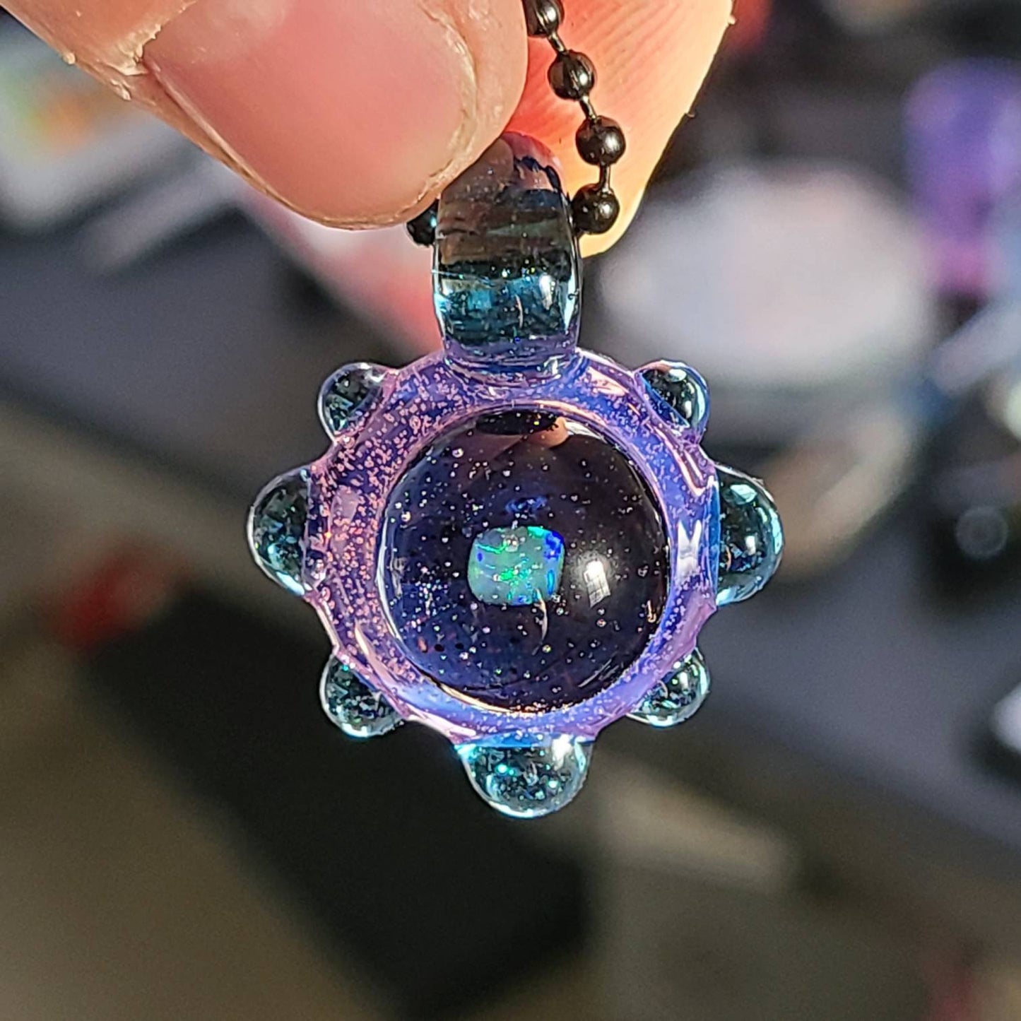 Space Galaxy Opal Necklace / Glass Pendant / Purple Blue / Sparkle Glass / Universe / Stars / Jewelry / Art / Space Glass / Glass Galaxy