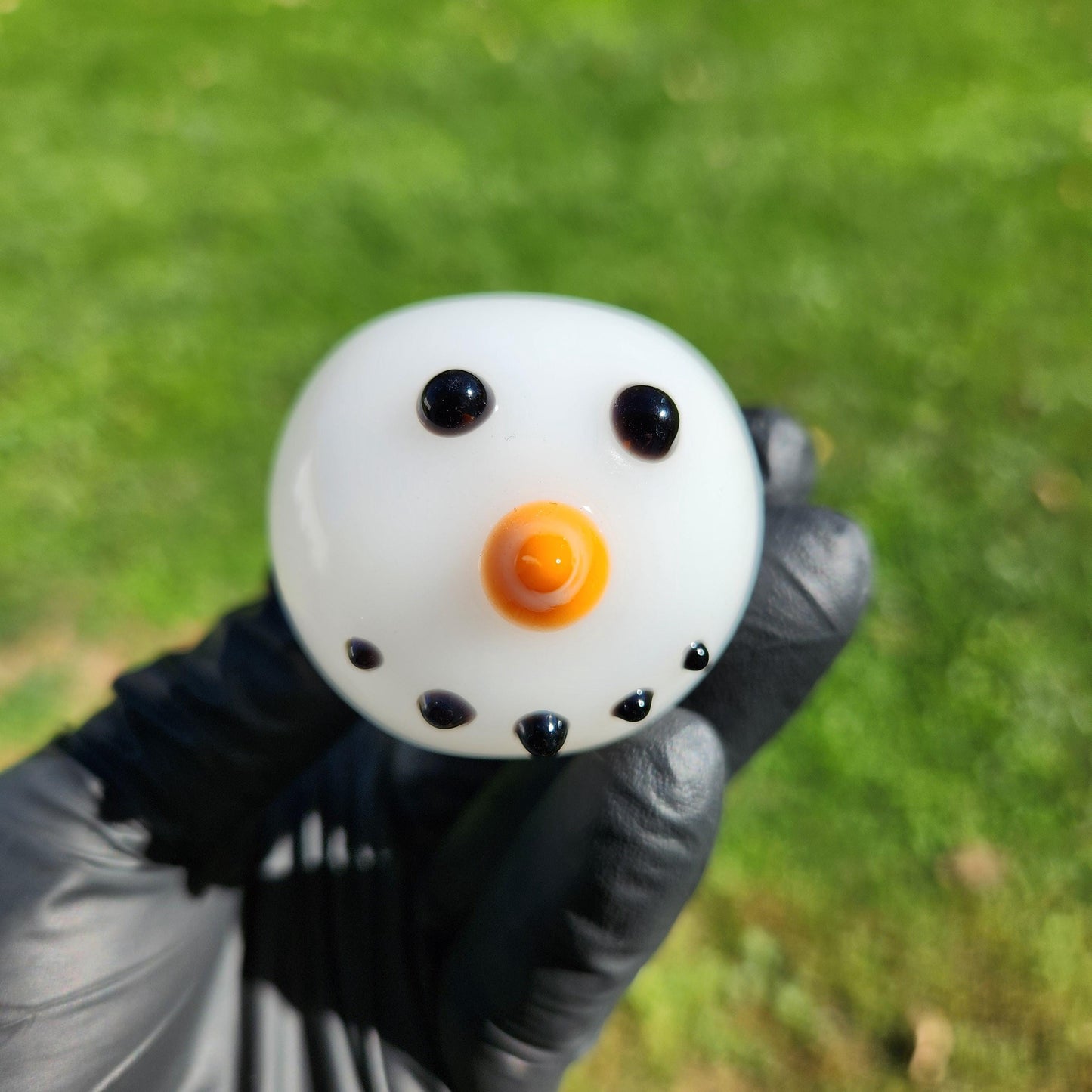Snowman Glass Pipe | 4" White Hand Blown Pipe with Snowman Face & Black Buttons | Winter Holiday Smoking Bowl | Xmas Glass Art