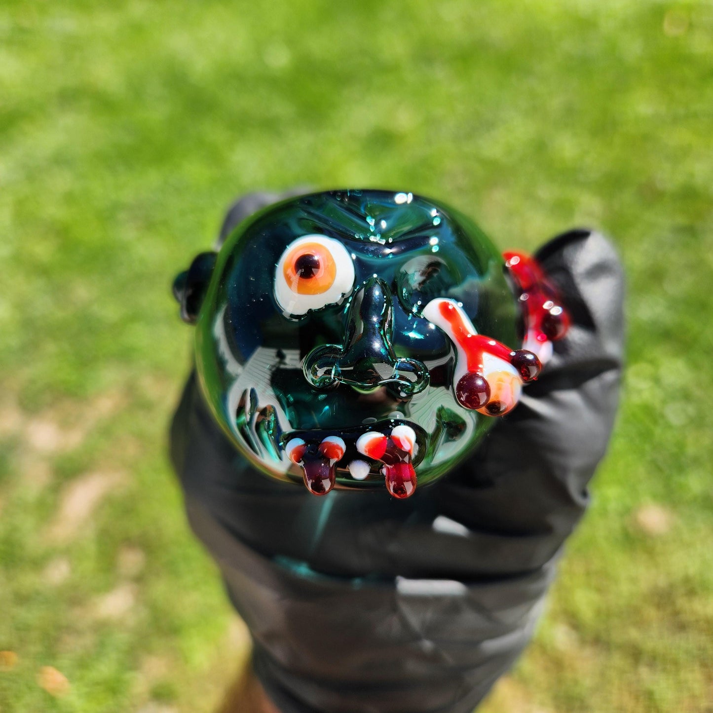 Zombie Face Glass Pipe | Sculpted Smoking Pipe | Bloody Eye & Brain | Horror Art Piece | 4-5" Hand Blown Glass Bowl