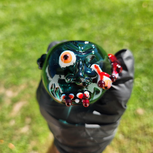 Zombie Face Glass Pipe | Sculpted Smoking Pipe | Bloody Eye & Brain | Horror Art Piece | 4-5" Hand Blown Glass Bowl