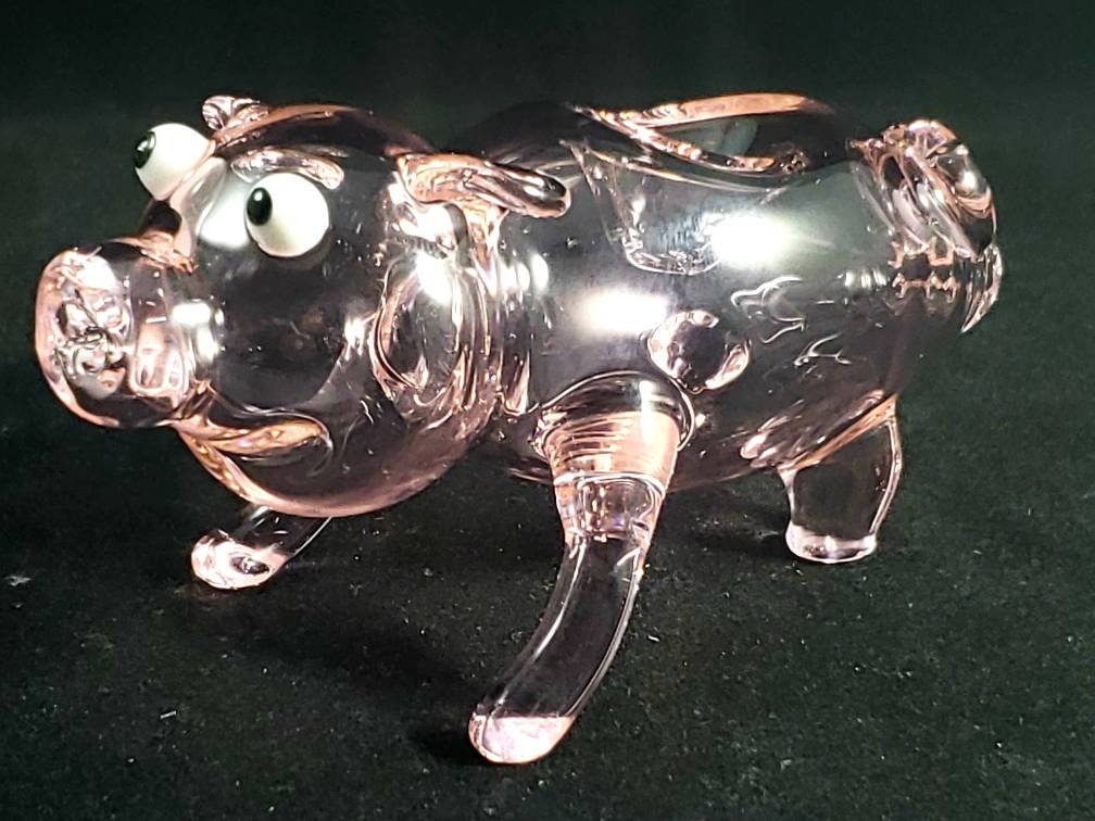 Pink Pig Glass Pipe | Fully Sculpted 4–5" Hand Blown Animal Pipe with Face & Feet | Cute Functional Art | Pig Shaped Smoking Bowl
