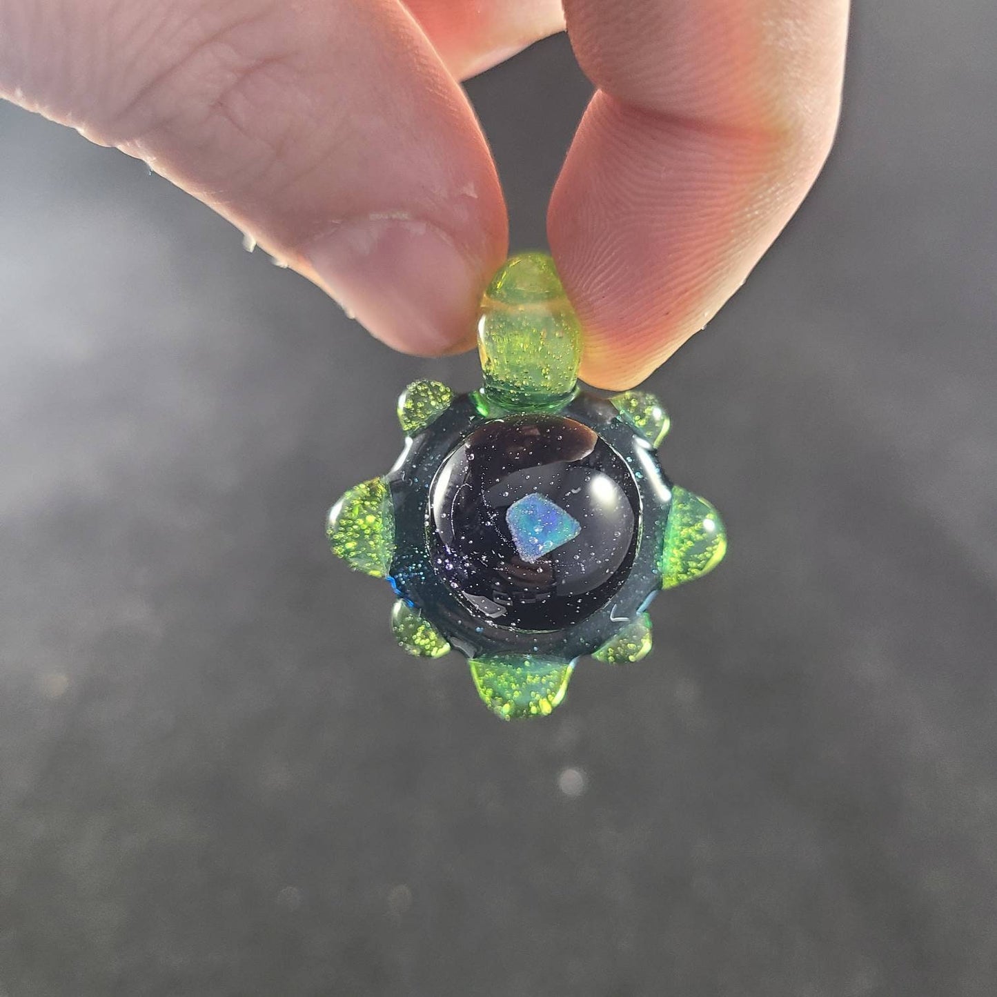 Space Galaxy Opal Necklace /Glass Pendant / Green Blue Glass / Sparkle Glass / Universe / Stars / Jewelry / Art