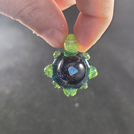 Space Galaxy Opal Necklace /Glass Pendant / Green Blue Glass / Sparkle Glass / Universe / Stars / Jewelry / Art