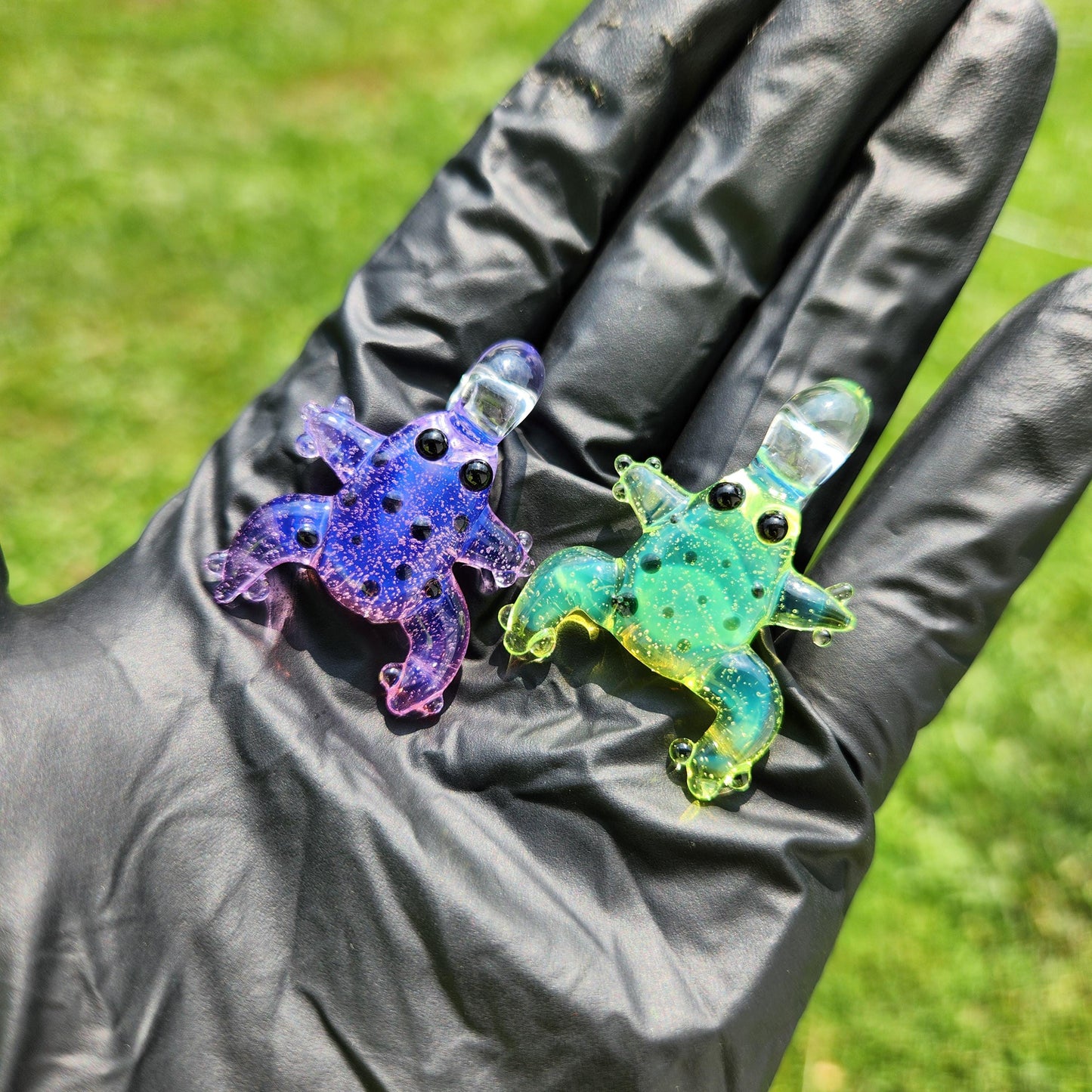 Glass Frog Pendant on Suede Cord – Handmade Glass Frog Necklace, Colorful Frog Jewelry, Rainbow Frog Gift