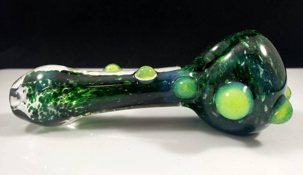 Experimental Green Frit Glass Pipe with Slime Green Dots / Green Glass Pipe / Green Bowl / Green / Slime