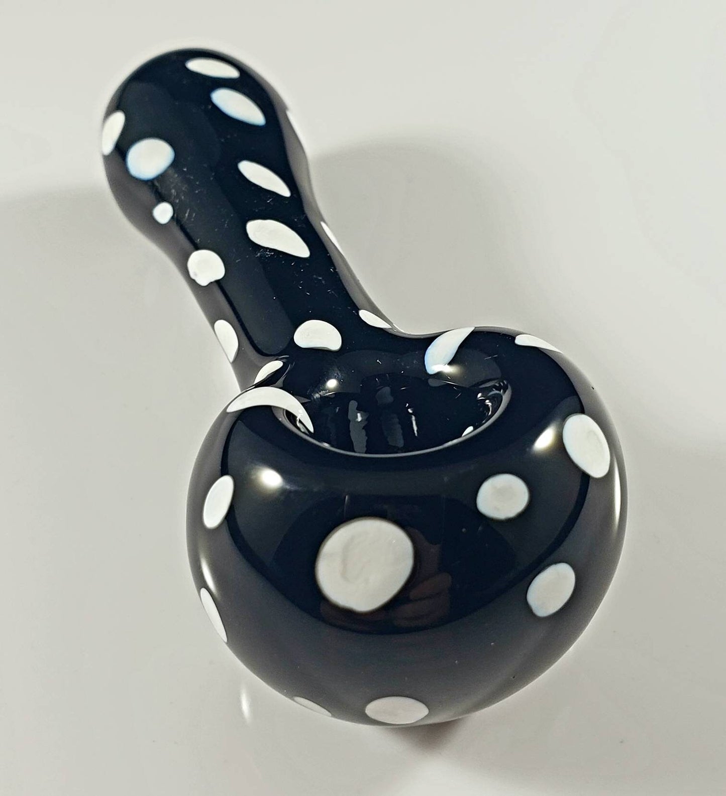 Black Bowl with White Polka Dots / Glass Pipe / Smoking Bowl