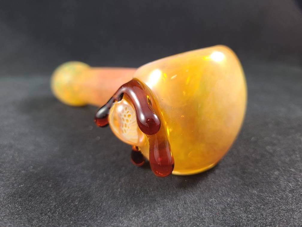 Honeycomb Drip Pipe / Butterscotch Frit Glass / Glass Smoking Bowl