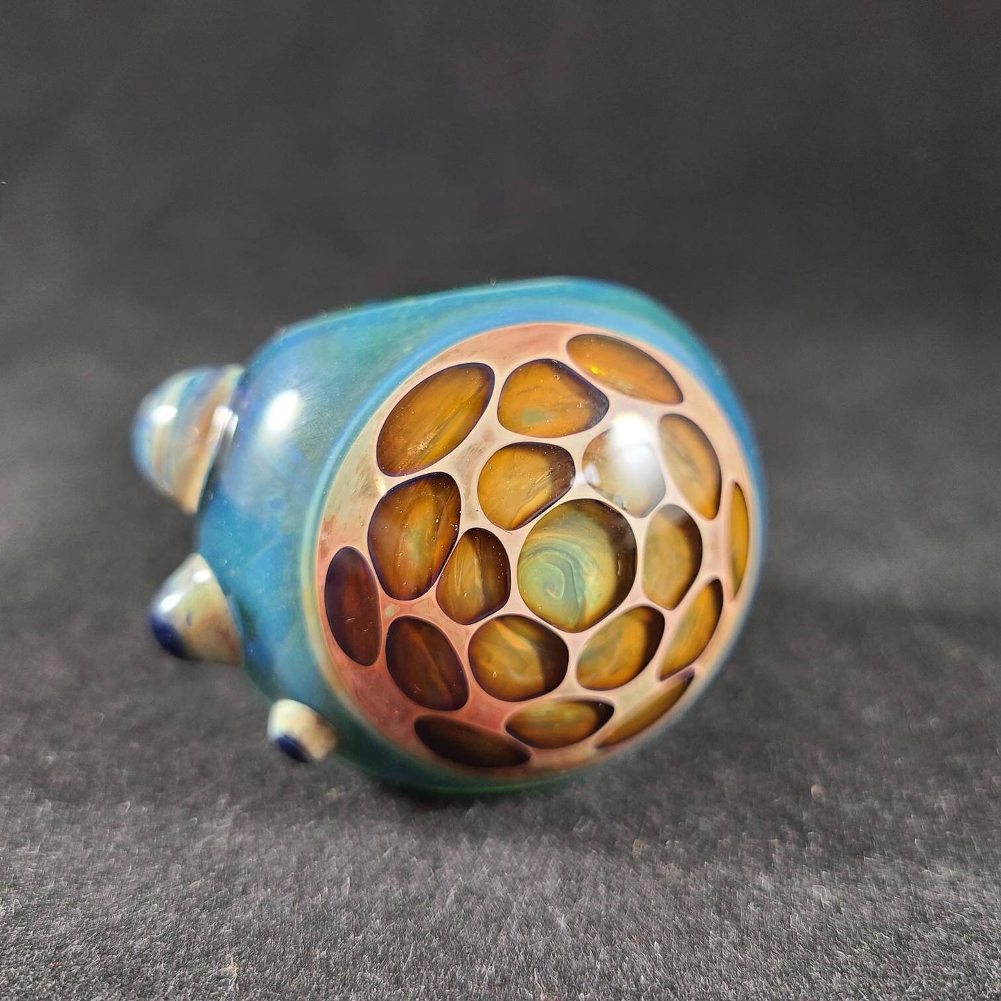 Honeycomb Glass Pipe / Blue Green Frit / Dots / Honey / Bee