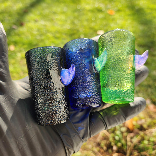 Handmade Monster Shot Glass • Reptile Skin Texture • Sculpted Horn • Custom Colors • Unique Glass Shot Glass Gift