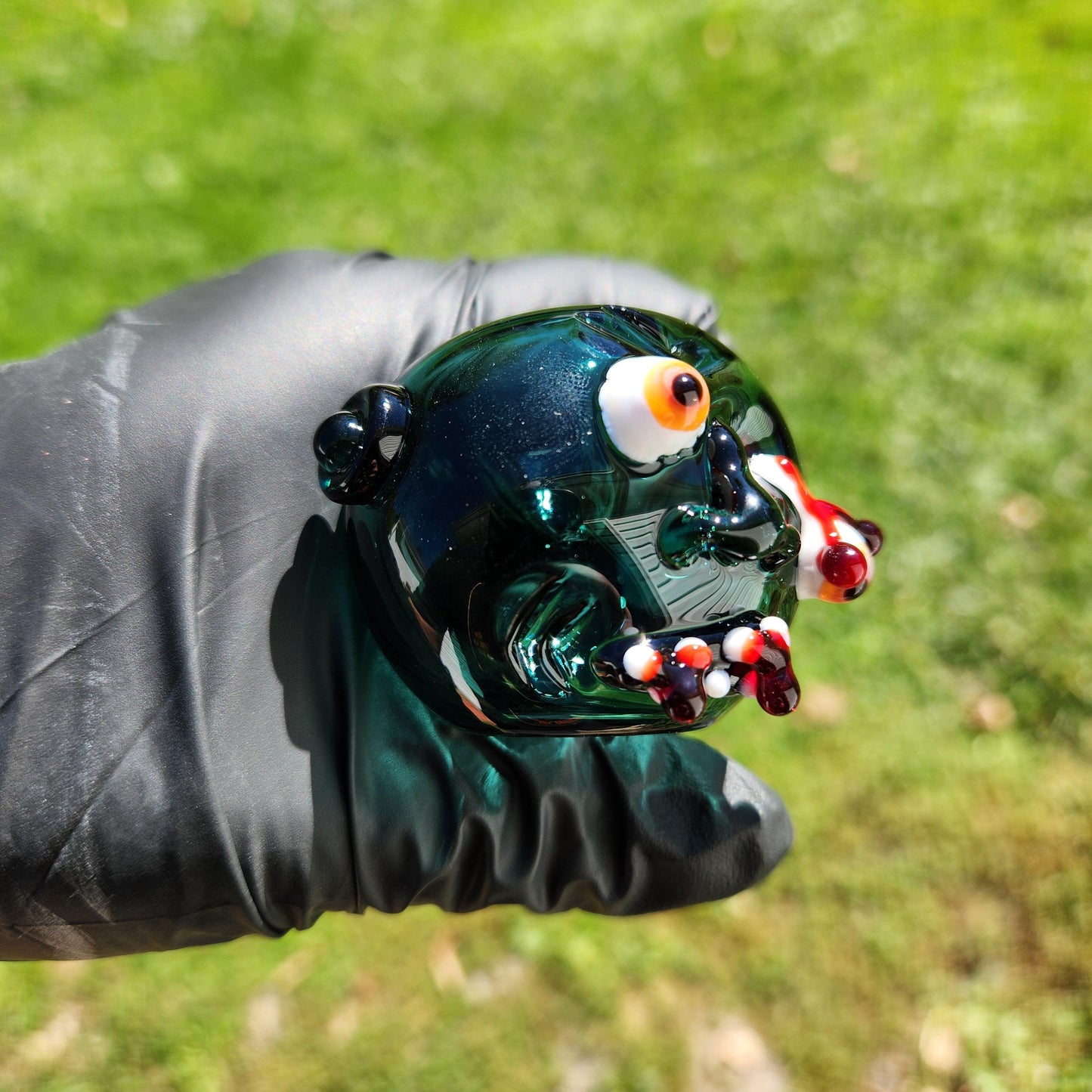 Zombie Face Glass Pipe | Sculpted Smoking Pipe | Bloody Eye & Brain | Horror Art Piece | 4-5" Hand Blown Glass Bowl