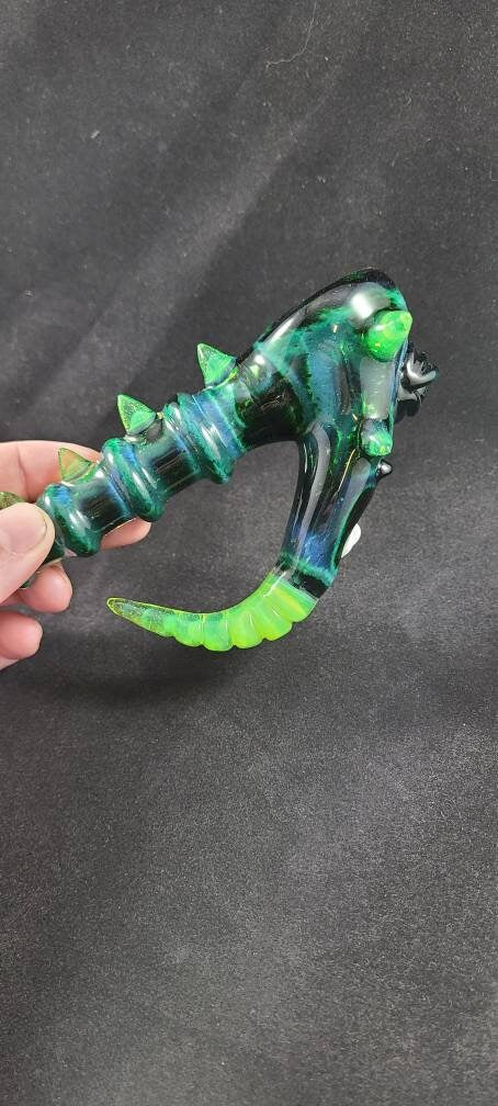 Green Monster Pipe / Green Frit / Glass Smoking Bowl / Heady / Horn / Eye