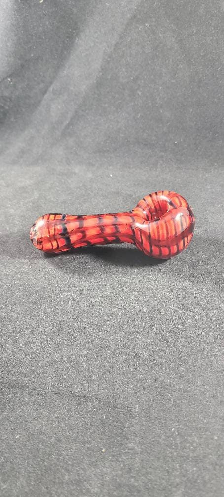 Red Web Glass Pipe – Handblown Spoon with Black Web Design – Heroic Vibes – Super Style Pipe – Comic-Inspired Art Glass Gift