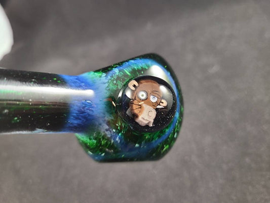 Funky Monkey Pipe / Experimental Green Glass Frit Pipe / Glass Smoking Bowl