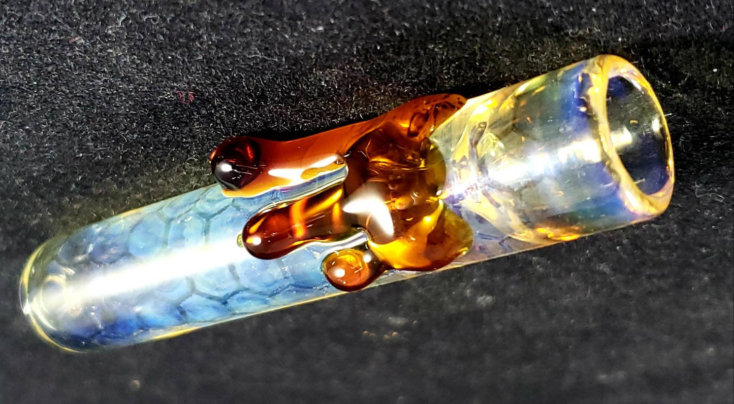 Honeycomb Fume Small Glass Pipe with Honey Drip – 3” Gold Fumed – Small Honey Themed Glass Smoking Pipe – Cute Mini Hand Pipe