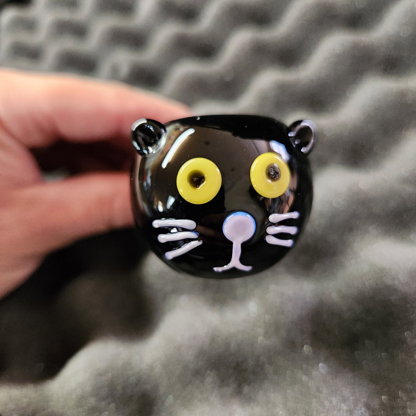 Black Cat Glass Pipe – Handblown Spoon Pipe with Cat Face – Halloween Smoking Pipe – Witchy Cat Lover Gift – Cute Animal Glass Art Pipe