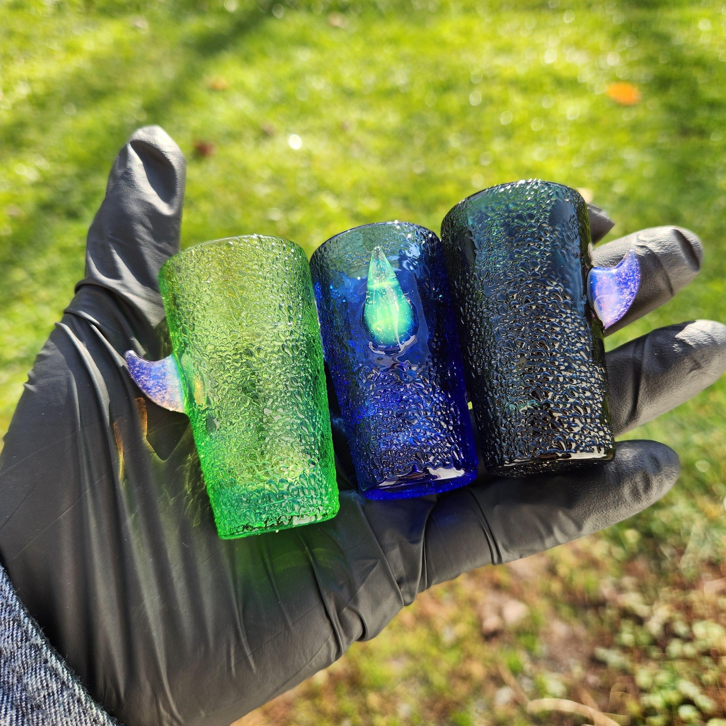 Handmade Monster Shot Glass • Reptile Skin Texture • Sculpted Horn • Custom Colors • Unique Glass Shot Glass Gift