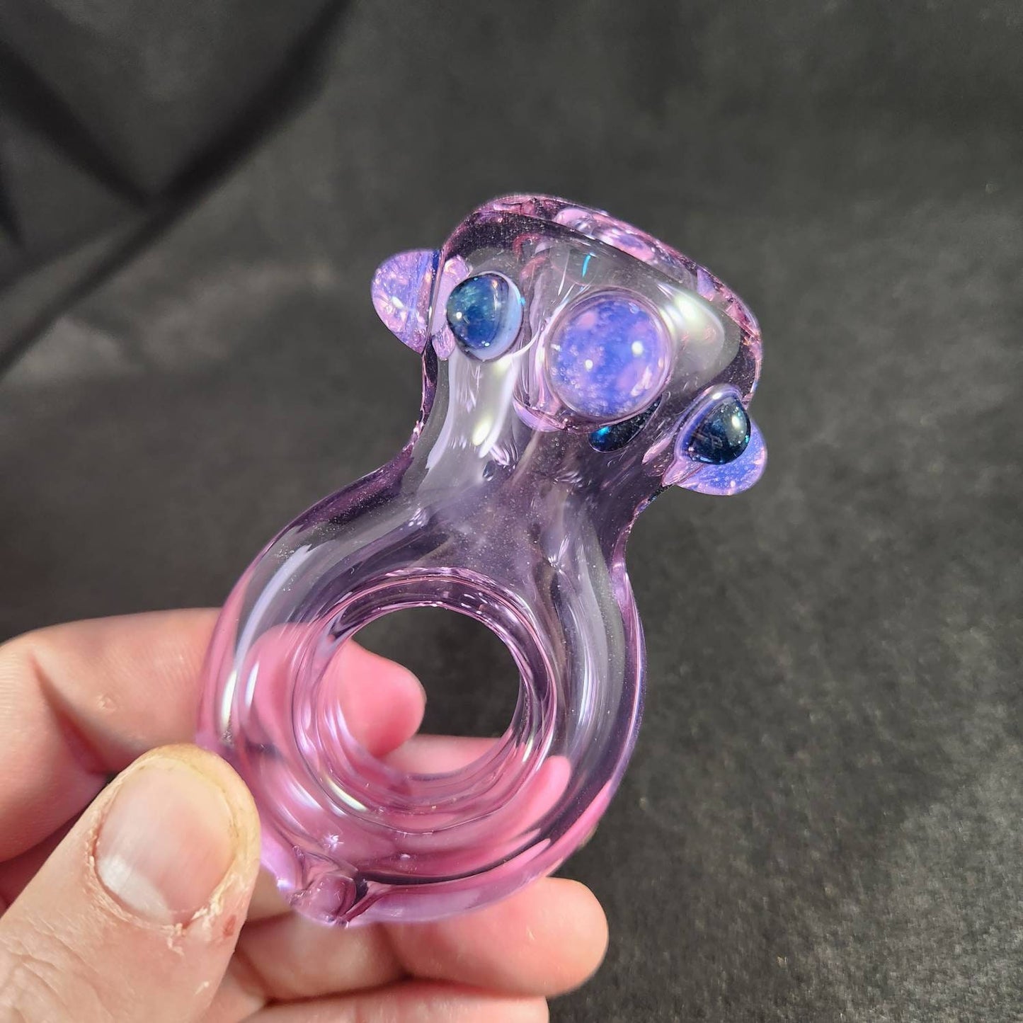 Promise Ring Glass Pipe – Pink Ring Shape with Rainbow Dots – 1” Finger Hole, Only Smoke With You, Couple’s Glass Art