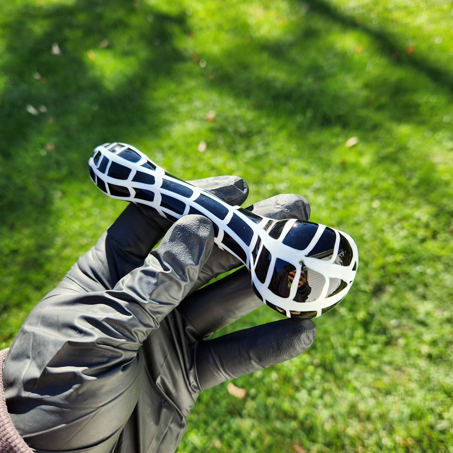 Black Spider Web Glass Pipe – 4” Handcrafted Art Piece with White Web Design – Gothic, Halloween, or Spooky Vibes
