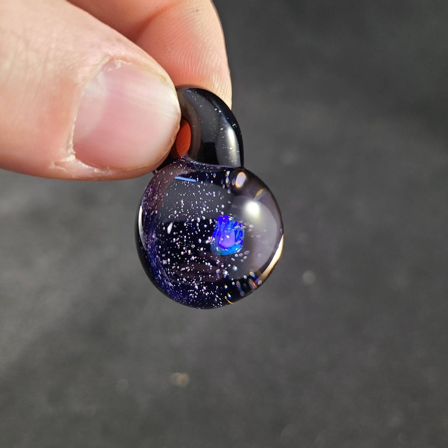 Galaxy Glass Pendant with Opal Center | Celestial Starry Necklace | Cosmic Space Jewelry | Black Suede Cord Included