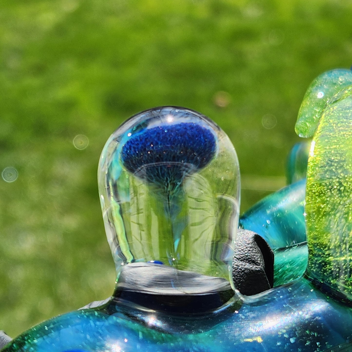 Ancient Alien Relic Glass Pipe – Experimental Green Hammer Pipe w/ Vortex Dichroic Marble