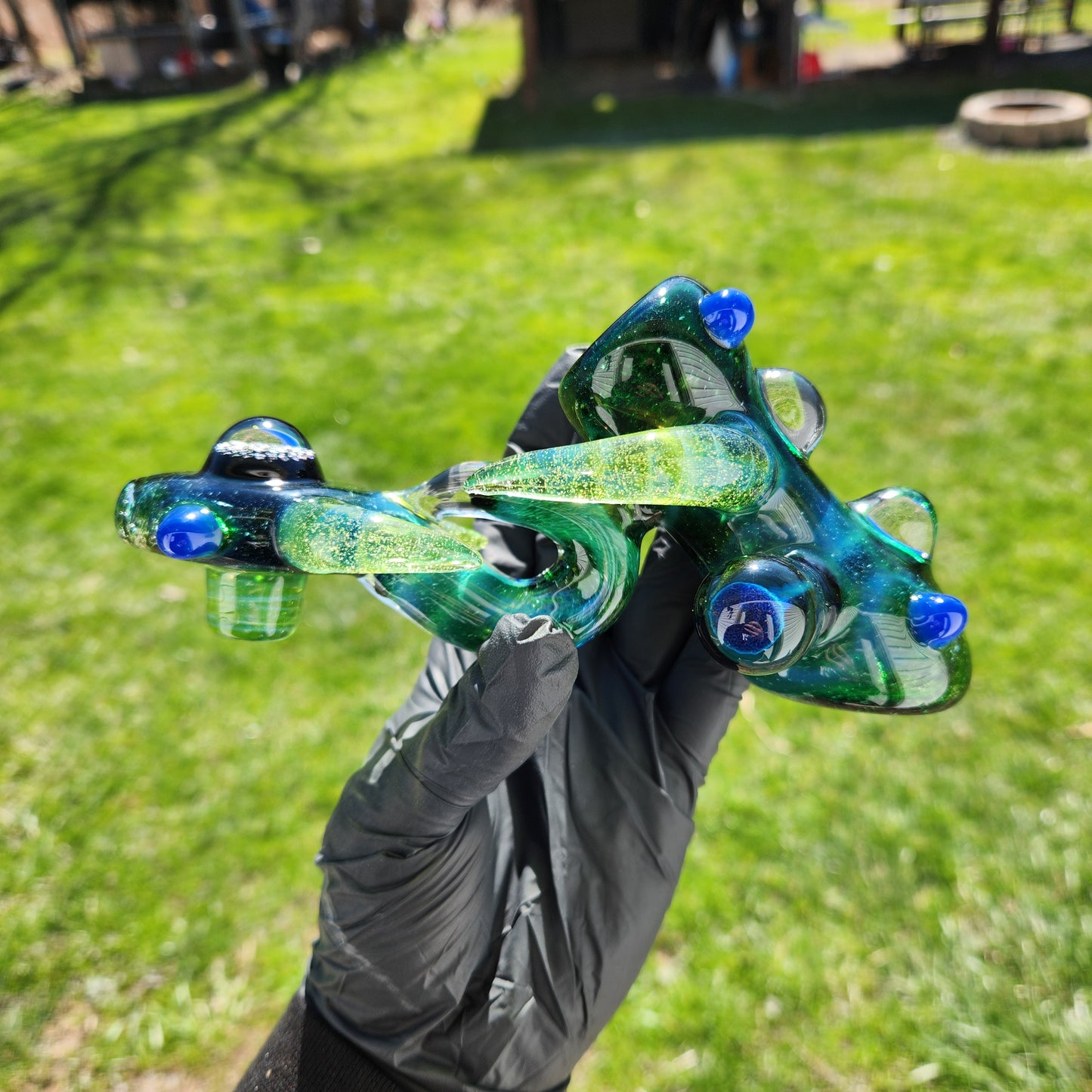 Ancient Alien Relic Glass Pipe – Experimental Green Hammer Pipe w/ Vortex Dichroic Marble