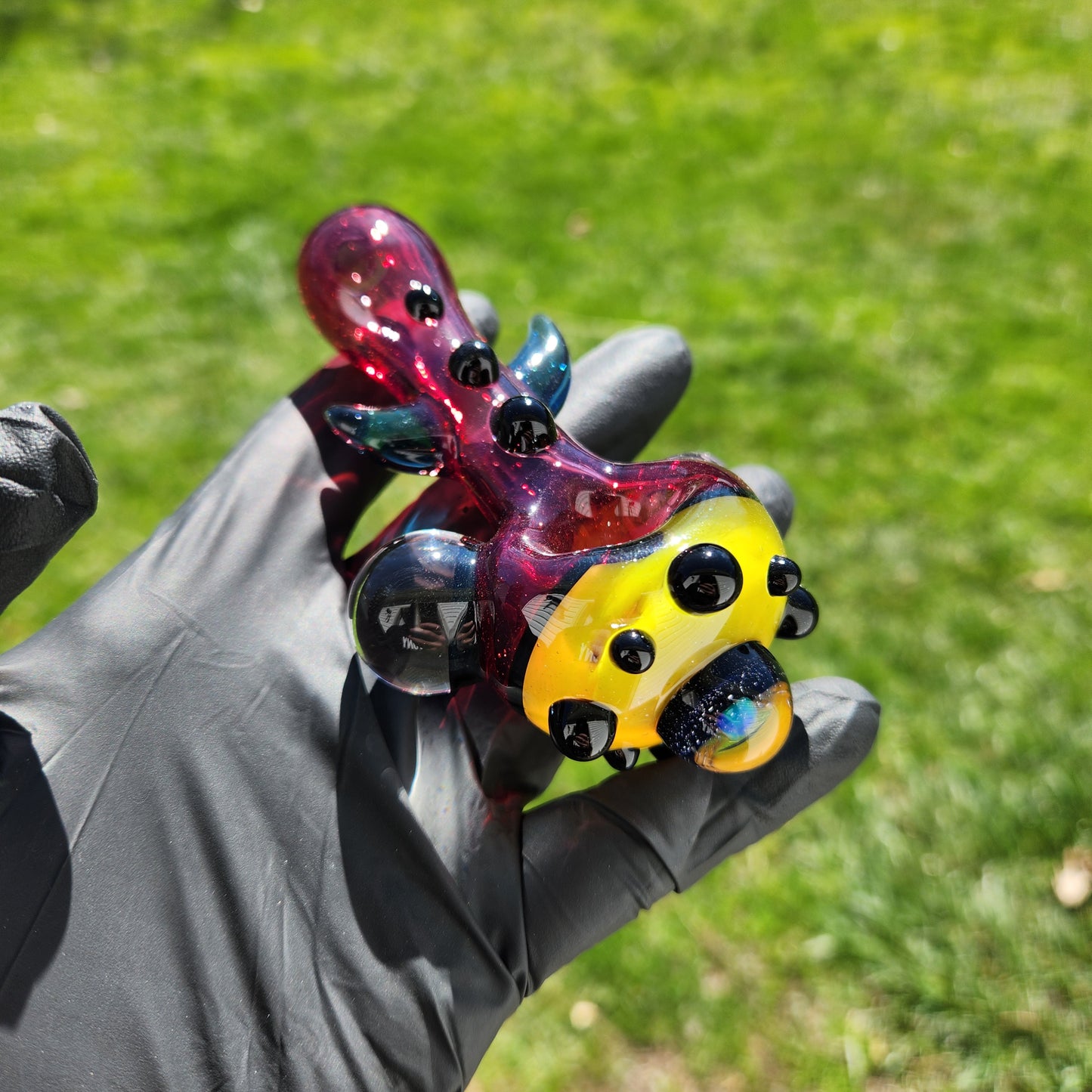 Hellstar Missile Relic Glass Pipe – Phoenix Red Spoon Pipe w/ Yellow Lens, Galaxy Opal & Dichroic Energy Vortex