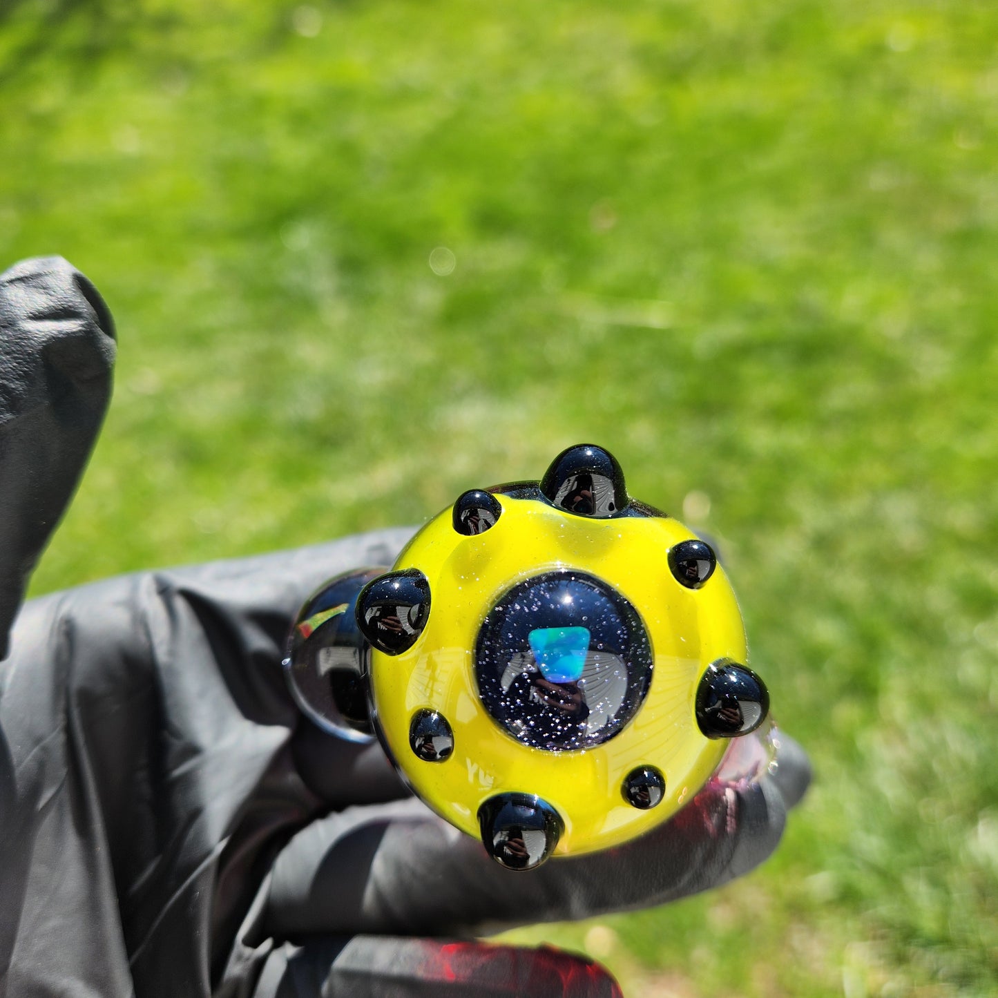 Hellstar Missile Relic Glass Pipe – Phoenix Red Spoon Pipe w/ Yellow Lens, Galaxy Opal & Dichroic Energy Vortex