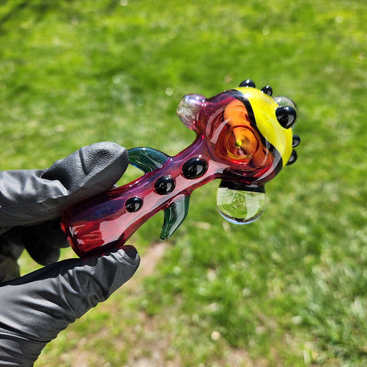 Hellstar Missile Relic Glass Pipe – Phoenix Red Spoon Pipe w/ Yellow Lens, Galaxy Opal & Dichroic Energy Vortex