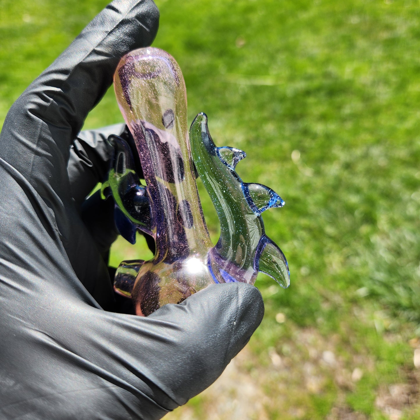 Hellstar Relics “Nebula Worm” Color Changing Glass Spoon Pipe – Pink to Peach Shift w/ Opal Galaxy Marble, Chromatic Horns & Front Lens