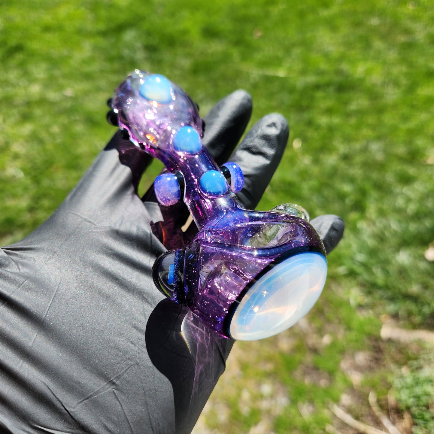 Hellstar Relics “Prism” Glass Spoon Pipe – Sleek Cosmic Pipe w/ Front Color Lens, Galaxy Opal & Accent Dot Detail