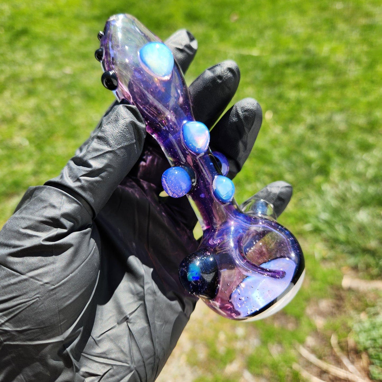 Hellstar Relics “Prism” Glass Spoon Pipe – Sleek Cosmic Pipe w/ Front Color Lens, Galaxy Opal & Accent Dot Detail