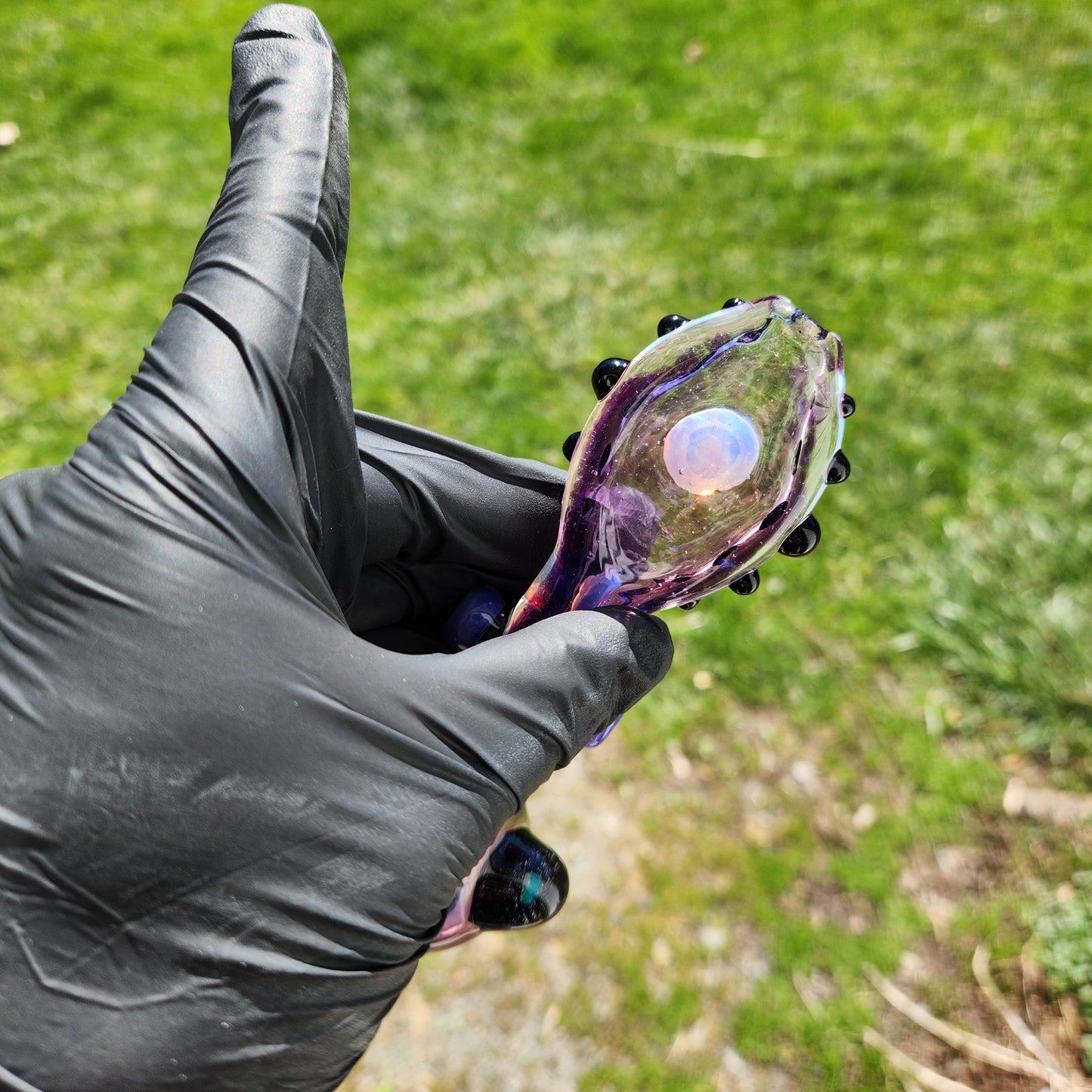 Hellstar Relics “Prism” Glass Spoon Pipe – Sleek Cosmic Pipe w/ Front Color Lens, Galaxy Opal & Accent Dot Detail