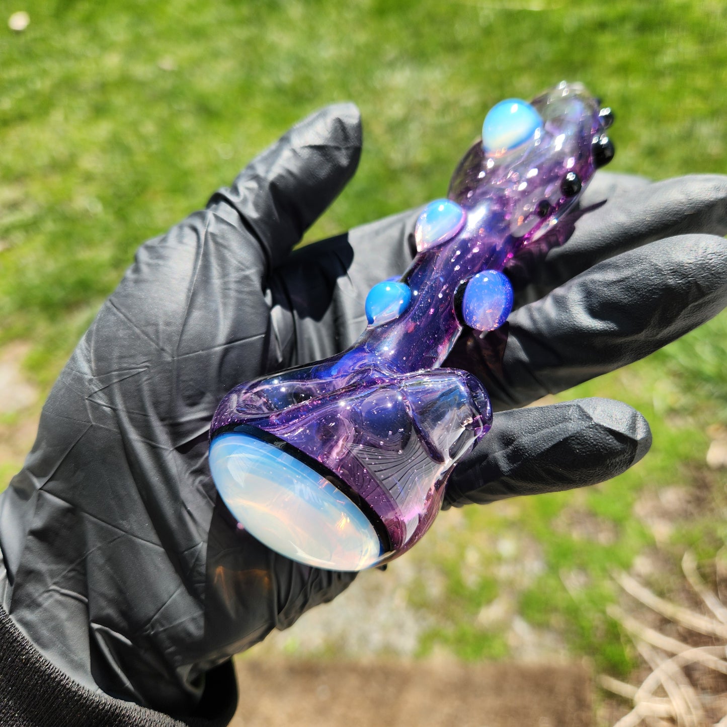 Hellstar Relics “Prism” Glass Spoon Pipe – Sleek Cosmic Pipe w/ Front Color Lens, Galaxy Opal & Accent Dot Detail