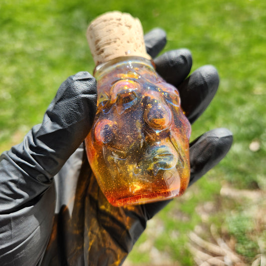 Nug Head Shamans Glass Stash Jar – Amber Purple Frit Tribal Head Container | Heady Glass Storage Art
