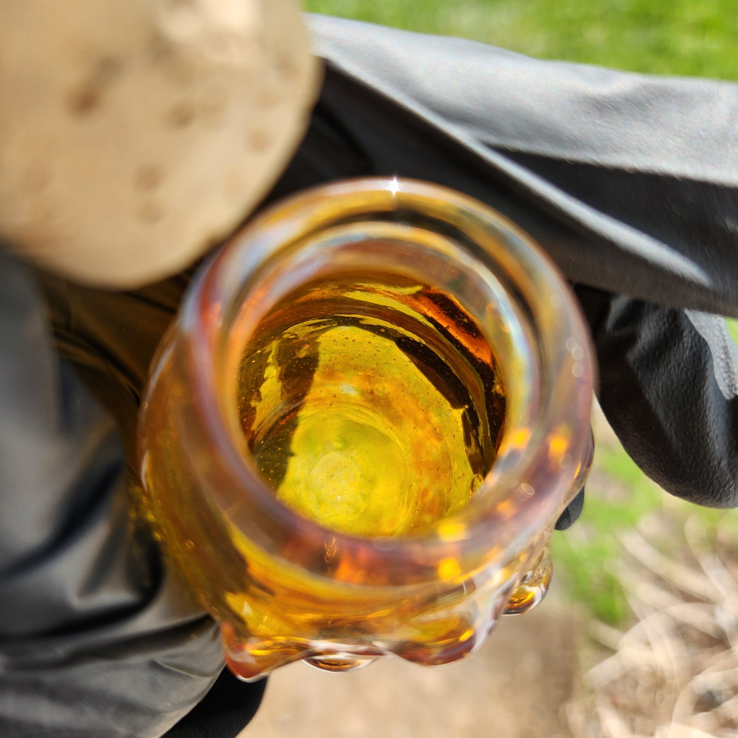 Nug Head Shamans Glass Stash Jar – Amber Purple Frit Tribal Head Container | Heady Glass Storage Art