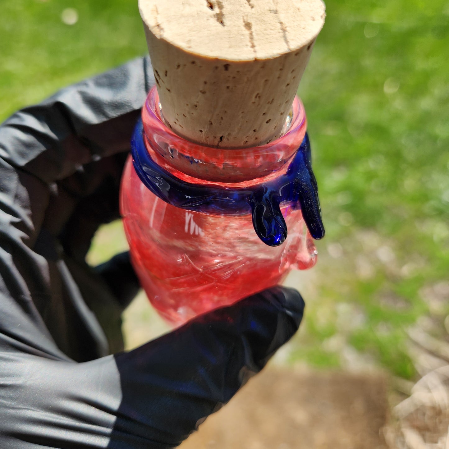 Nug Head Shamans Elder Glass Stash Jar – Terracotta Red Sculpted Tribal Head w/ Blue Headband | Heady Glass Storage Vessel