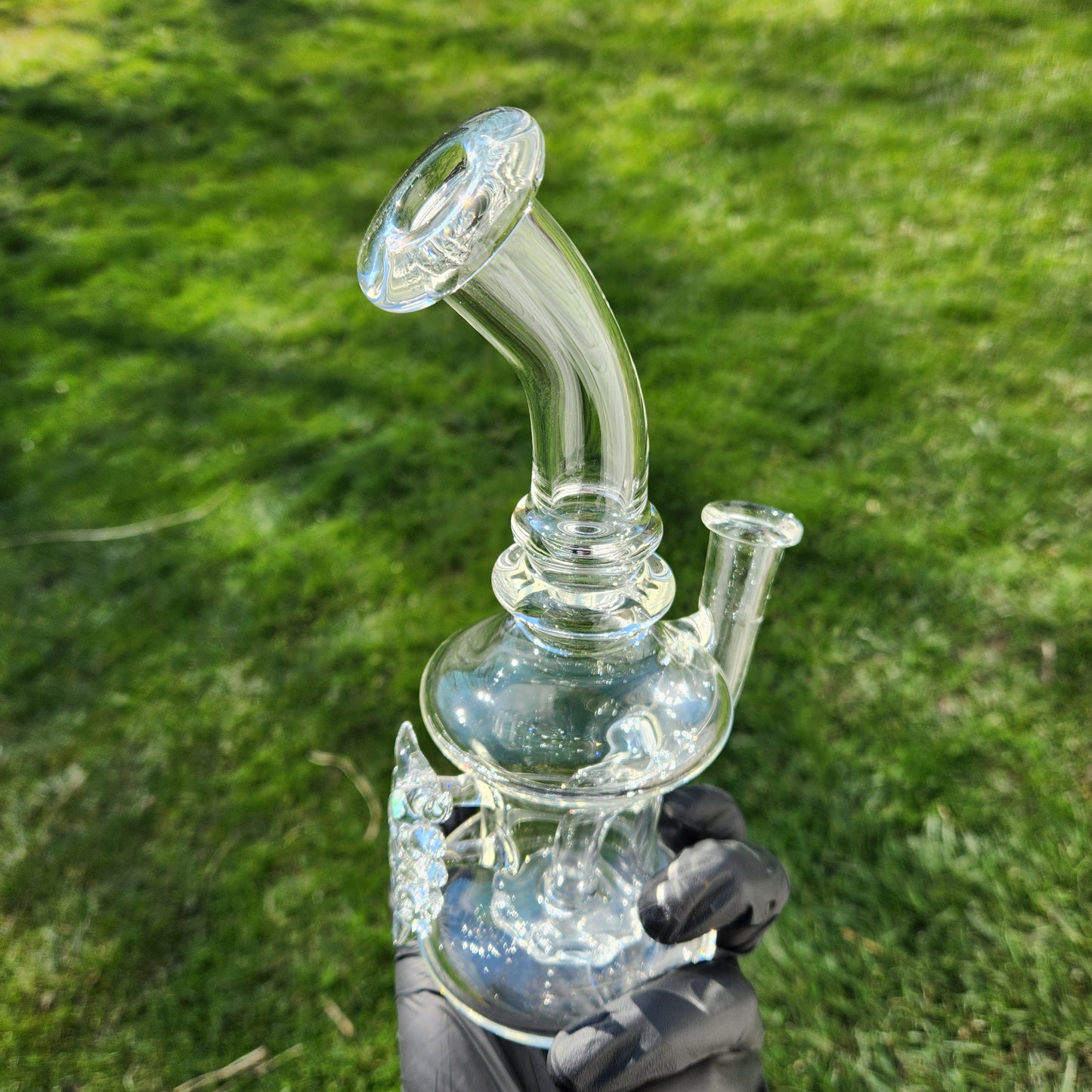 Ancient Alien Artifact Water Pipe – Clear Hourglass Bong w/ Showerhead Perc, Curved Maria Neck & 14mm Joint