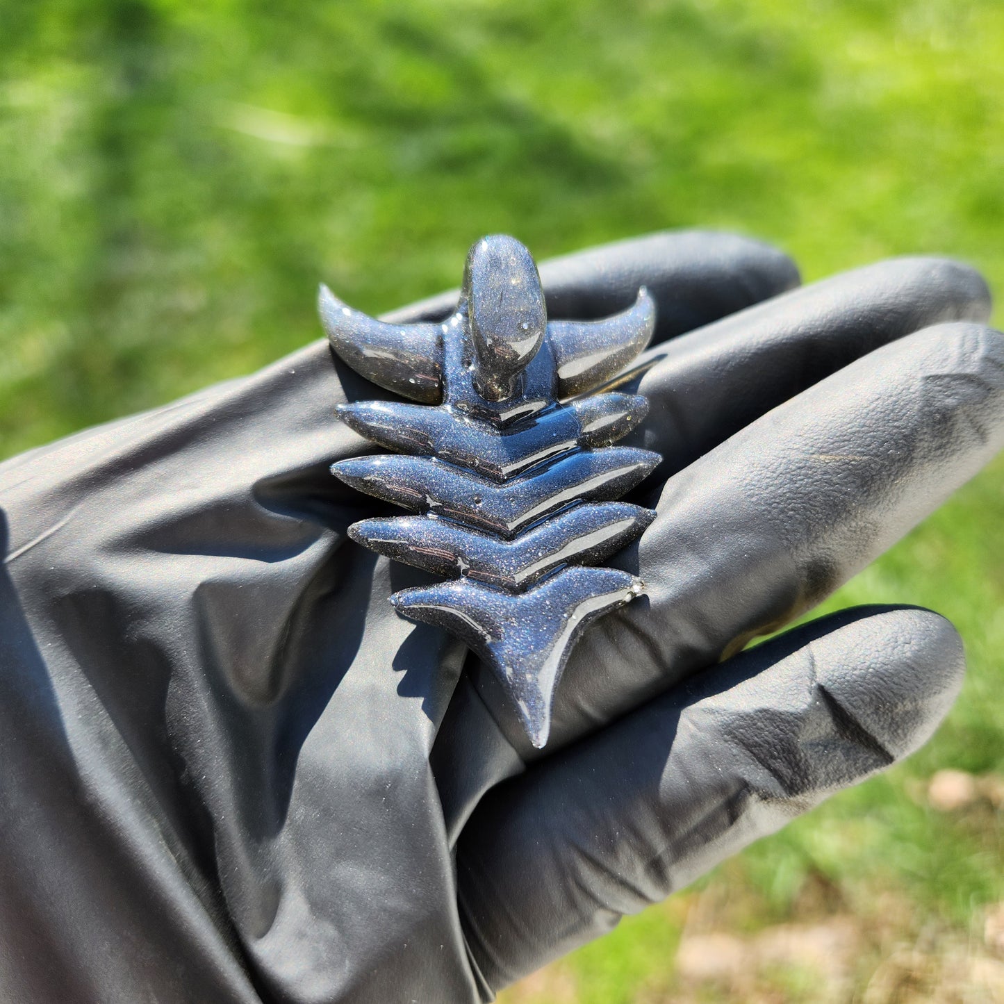 Ancient Alien Artifact Pendant – Steel Wool Grey Glass Arrowhead Necklace w/ Opal & Horned Crown | Heady Glass Jewelry